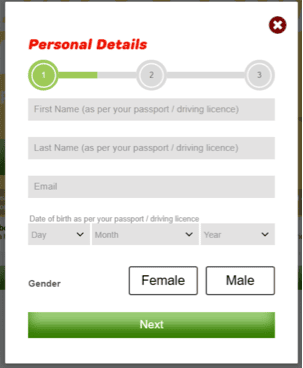 Registration at Sun Bingo casino